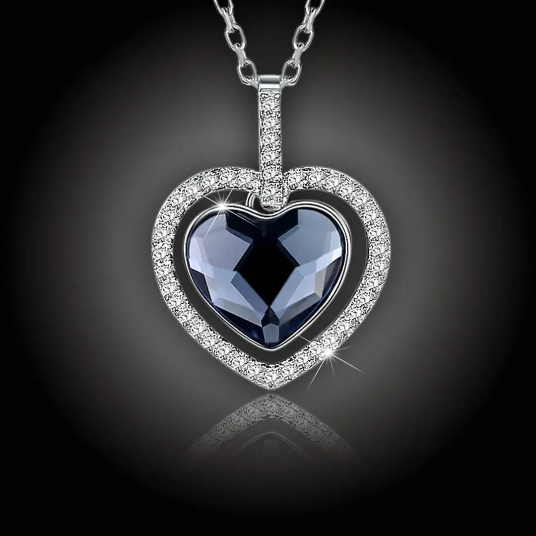 Stříbrné srdce s modrým krystalem Swarovski na stříbrném řetízku 2