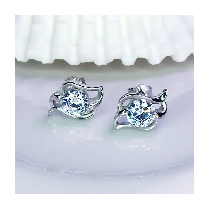 Stříbrné náušnice Crystal Angel Wings