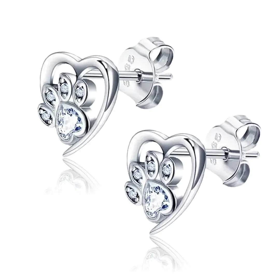 Stříbrné náušnice Tlapka s čirými krystaly Swarovski®, puzetové zapínání