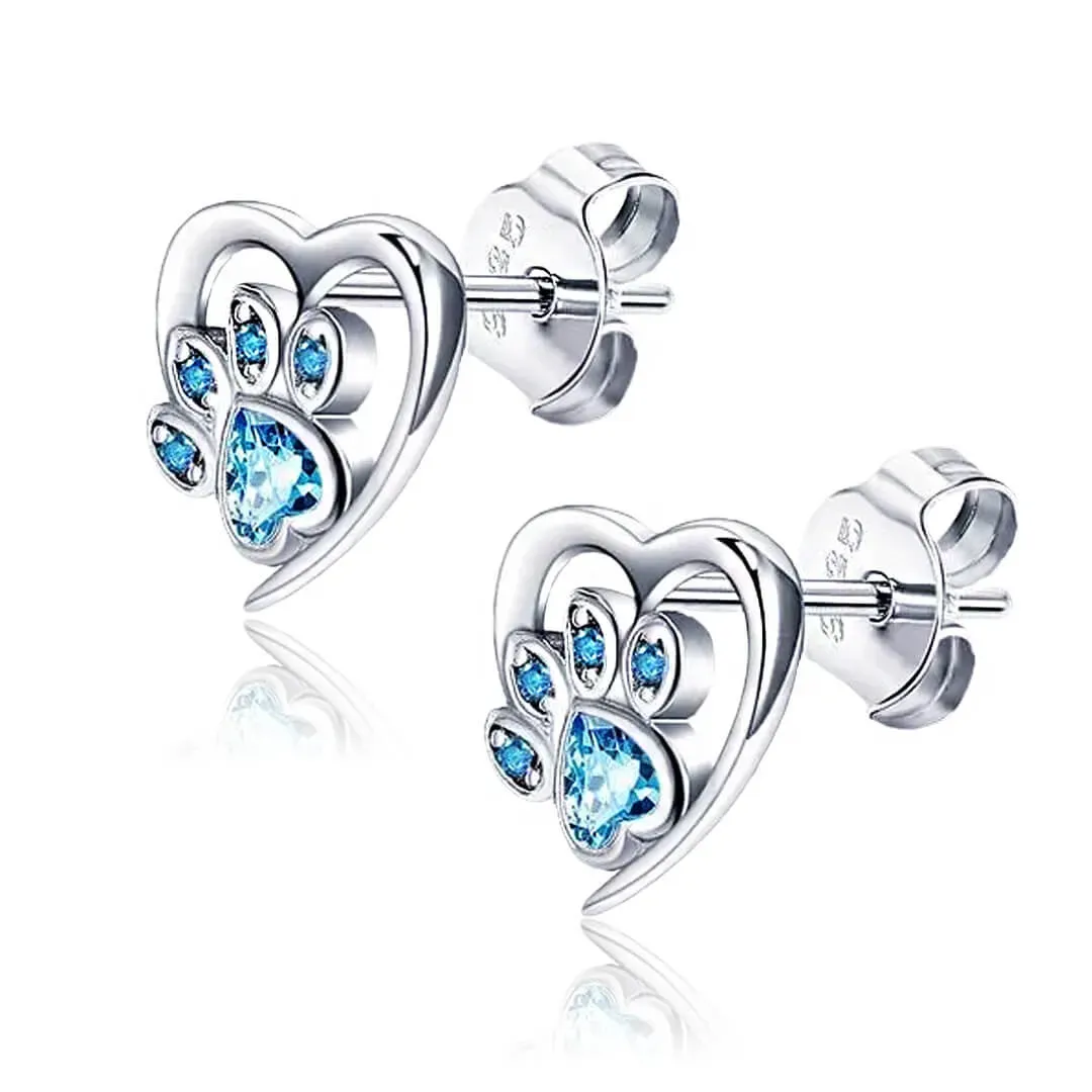 Stříbrné náušnice Tlapka s modrými krystaly Swarovski