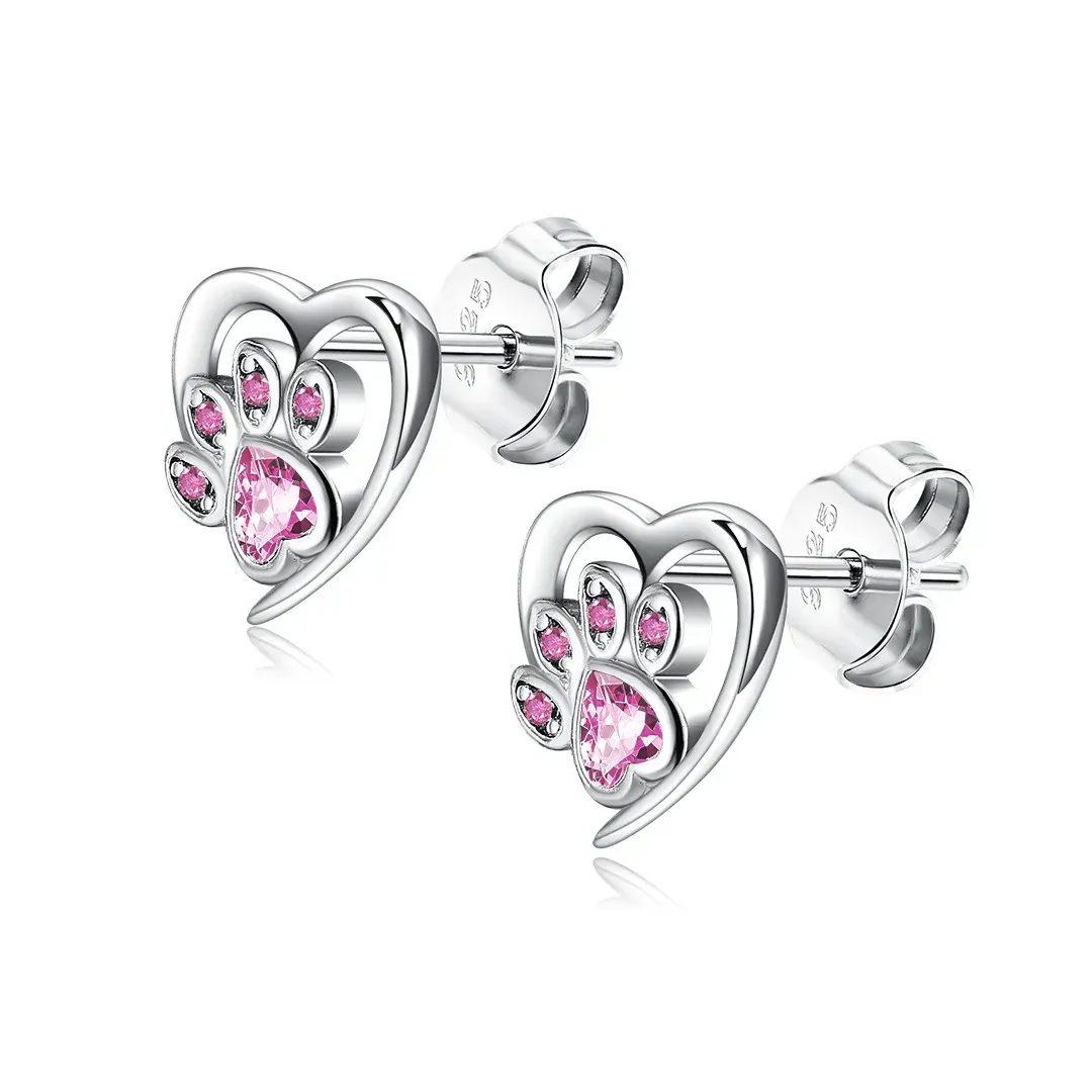 Stříbrné náušnice Tlapka s růžovými krystaly Swarovski