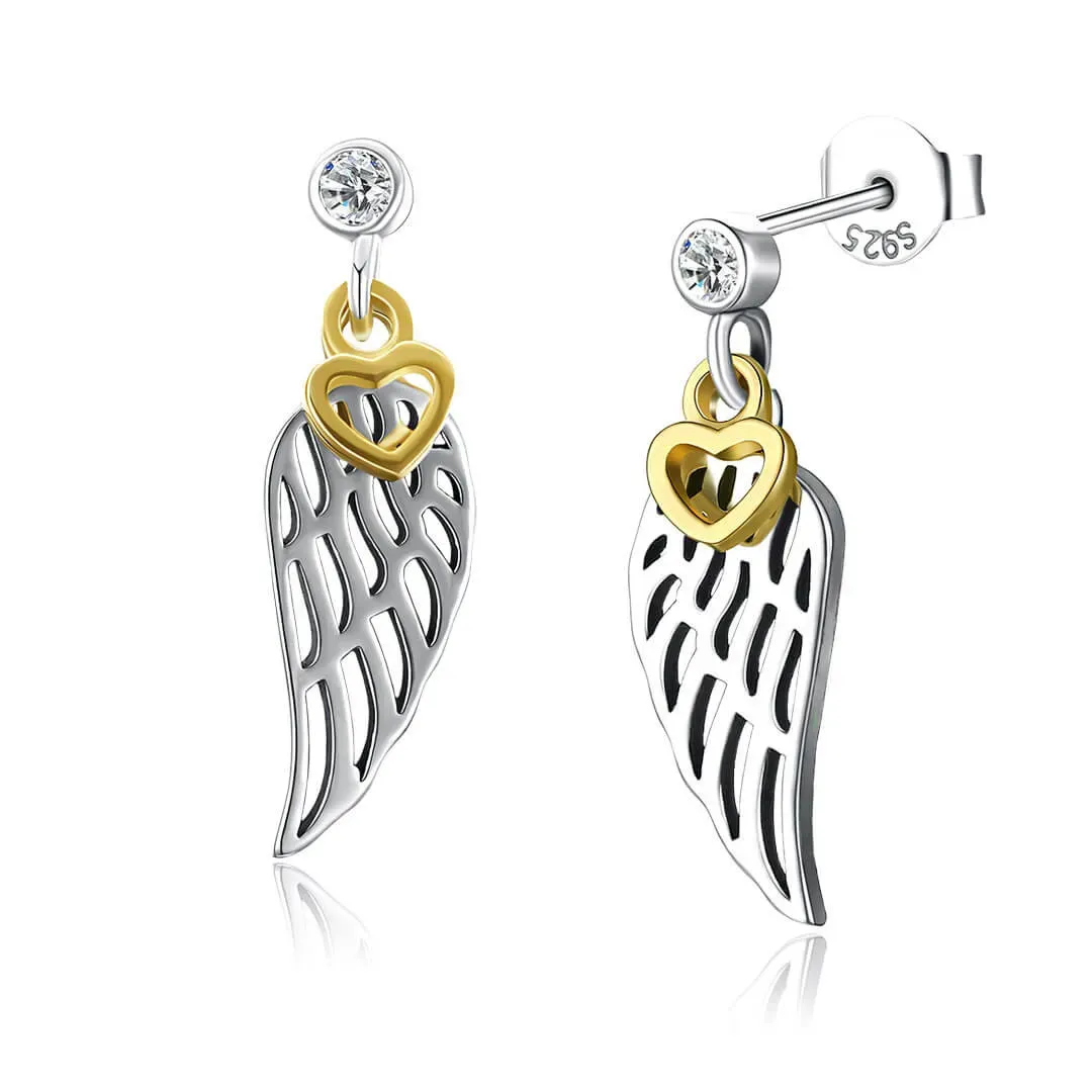 Stříbrné náušnice Angel Wings Golden Heart