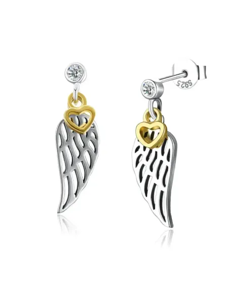 Stříbrné náušnice Angel Wings Golden Heart