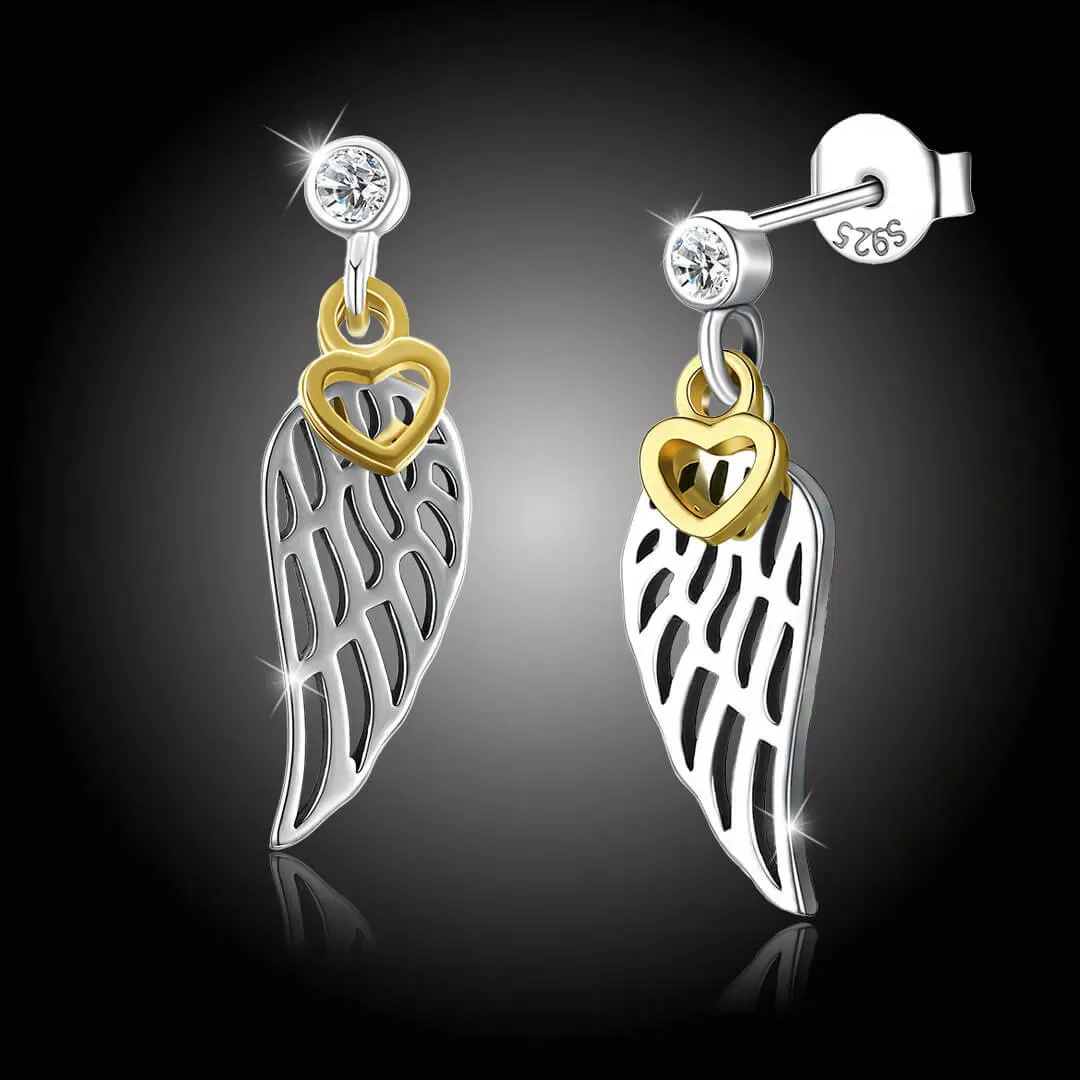 Stříbrné náušnice Angel Wings Golden Heart 2
