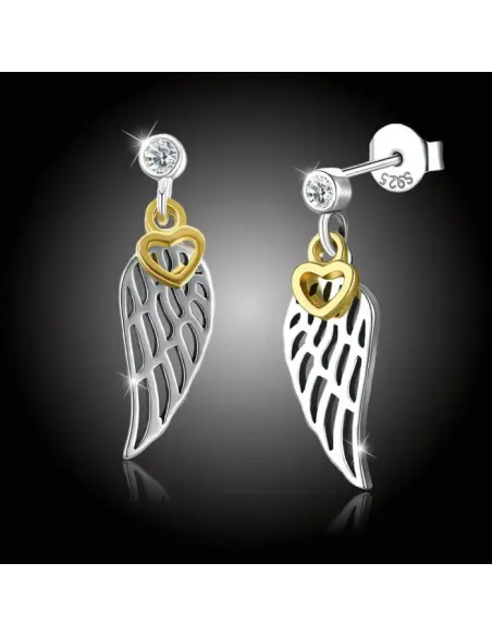 Stříbrné náušnice Angel Wings Golden Heart
