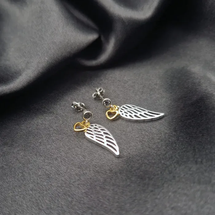 Stříbrné náušnice Angel Wings Golden Heart
