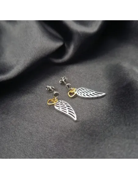 Stříbrné náušnice Angel Wings Golden Heart