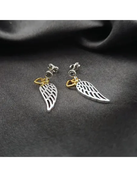 Stříbrné náušnice Angel Wings Golden Heart