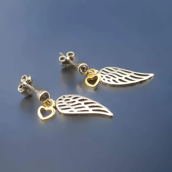 Stříbrné náušnice Angel Wings Golden Heart