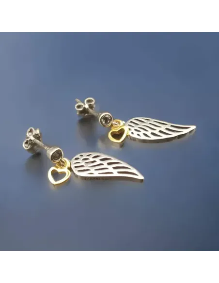 Stříbrné náušnice Angel Wings Golden Heart