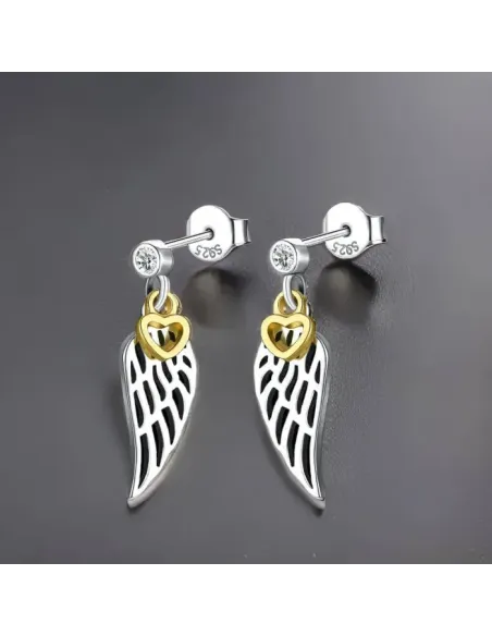 Stříbrné náušnice Angel Wings Golden Heart