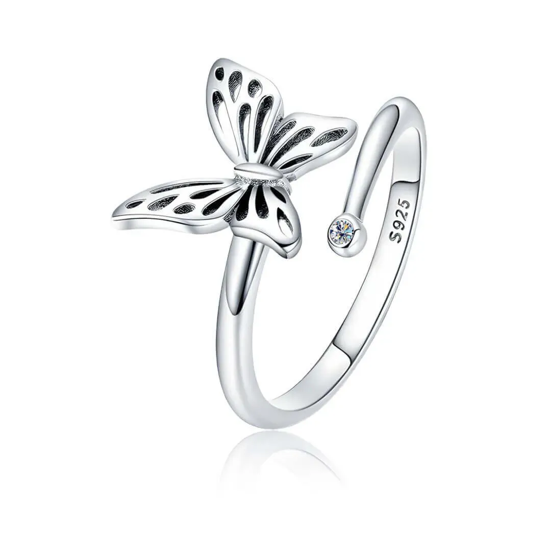 Romantický stříbrný prsten Motýlek se zirkonem