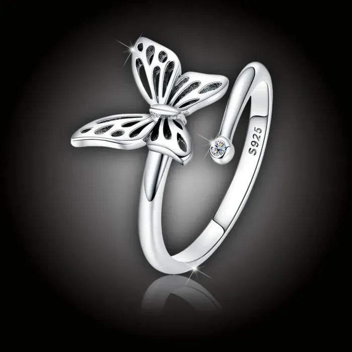 Romantický stříbrný prsten Motýlek se zirkonem