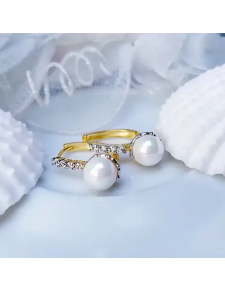 Pozlacené perlové náušnice Rebecca Gold White Pearl