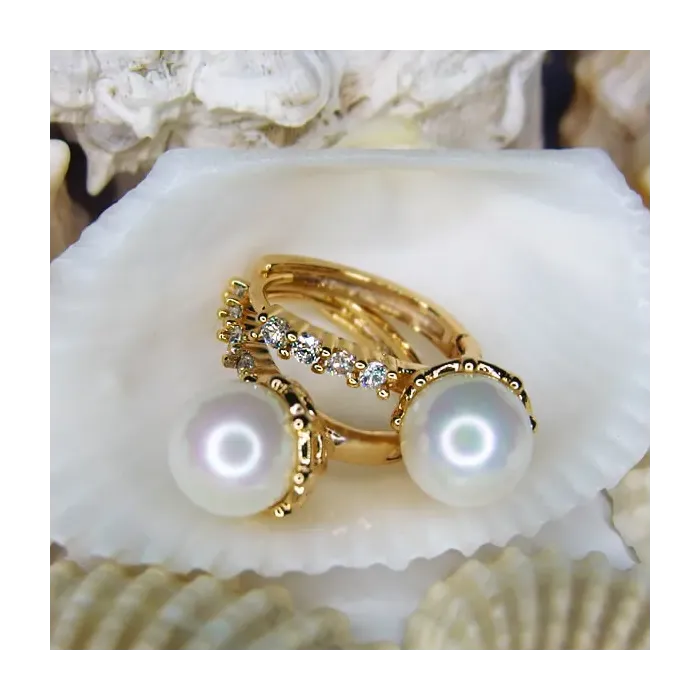 Pozlacené perlové náušnice Rebecca Gold White Pearl