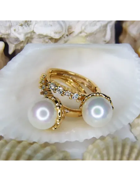 Pozlacené perlové náušnice Rebecca Gold White Pearl