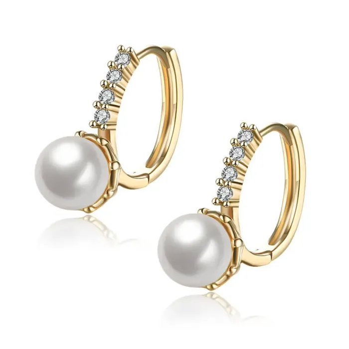 Pozlacené perlové náušnice Rebecca Gold White Pearl