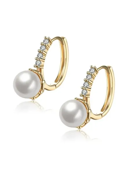 Pozlacené perlové náušnice Rebecca Gold White Pearl