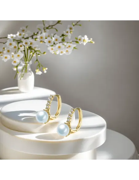 Pozlacené perlové náušnice Rebecca Gold White Pearl