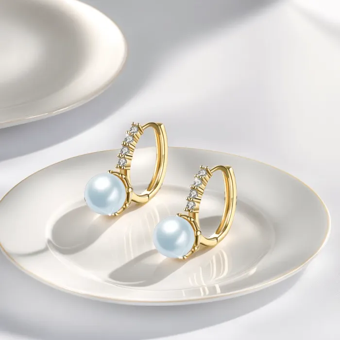 Pozlacené perlové náušnice Rebecca Gold White Pearl