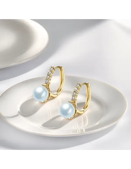 Pozlacené perlové náušnice Rebecca Gold White Pearl