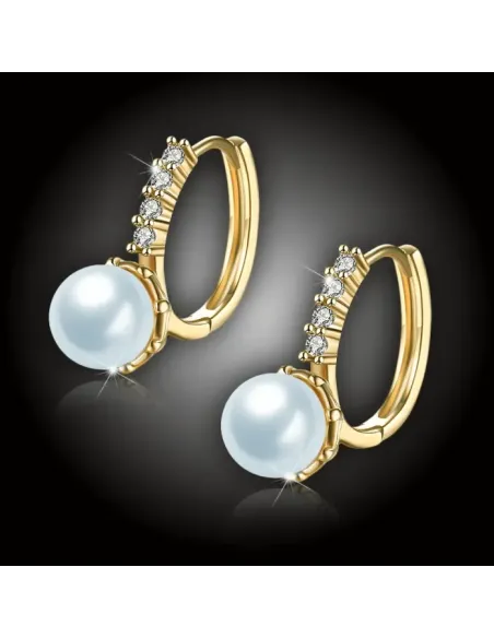 Pozlacené perlové náušnice Rebecca Gold White Pearl