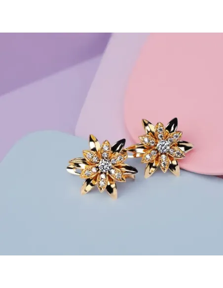 Květinové náušnice La Diamantina Lilianna Gold se zirkony, zlatavý lesk a jiskřivé kamínky