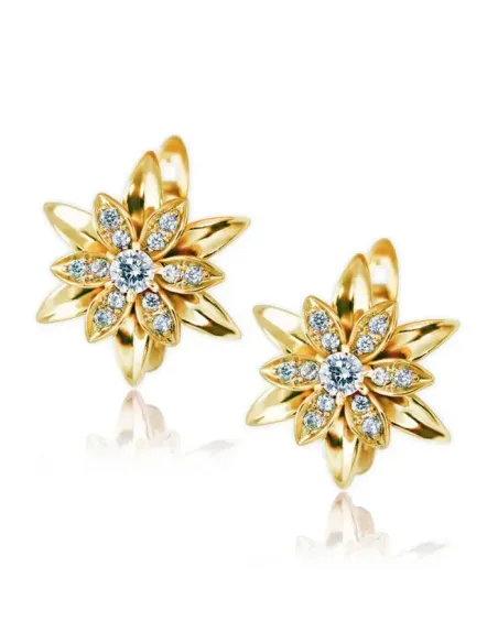 Květinové náušnice La Diamantina Lilianna Gold se zirkony, zlatavý lesk a jiskřivé kamínky