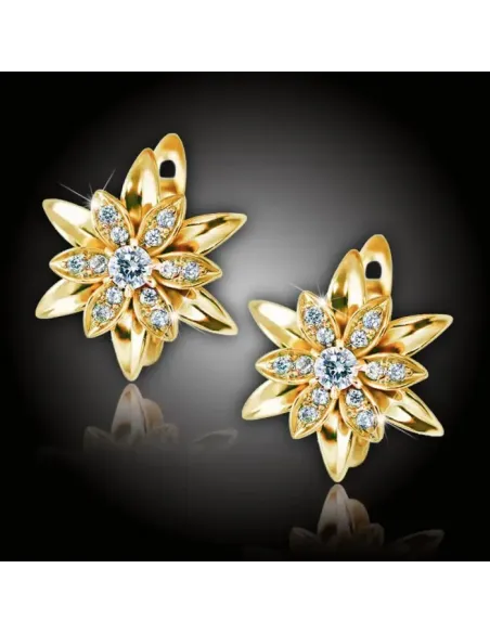 Květinové náušnice La Diamantina Lilianna Gold se zirkony, zlatavý lesk a jiskřivé kamínky
