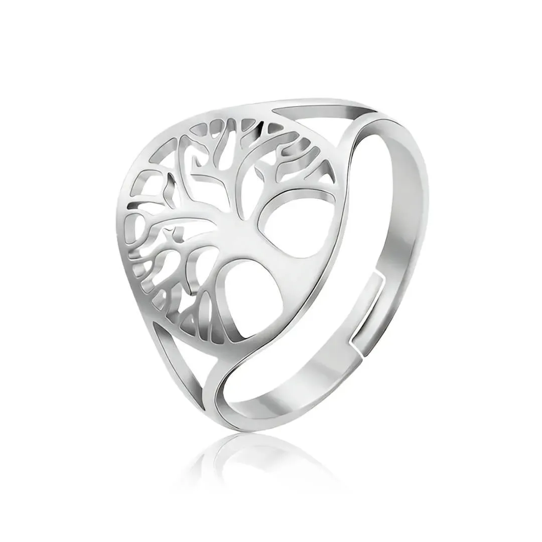 Nastavitelný prsten Strom života z chirurgické oceli