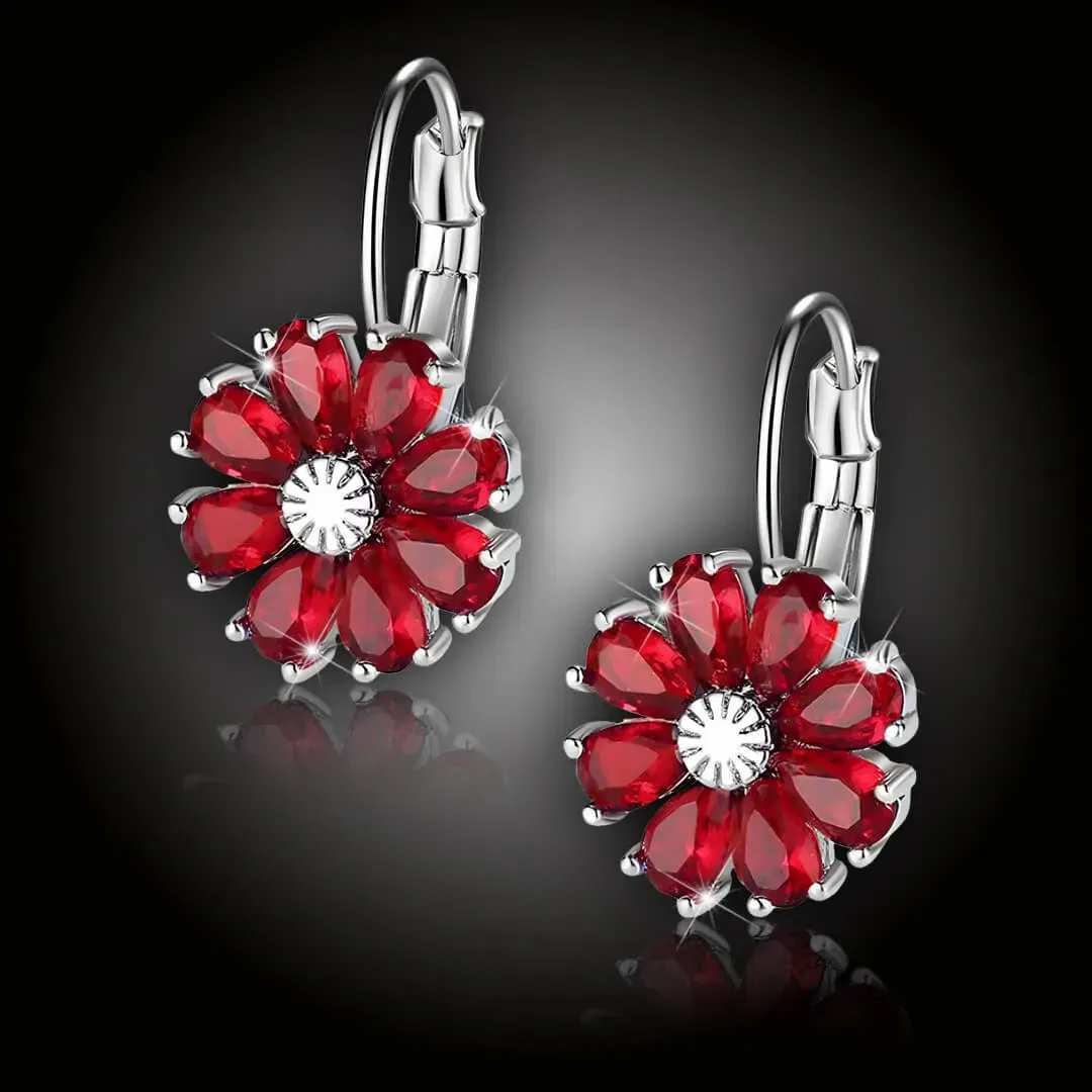 Květinové náušnice Brillance Marquise Red se zirkony 2