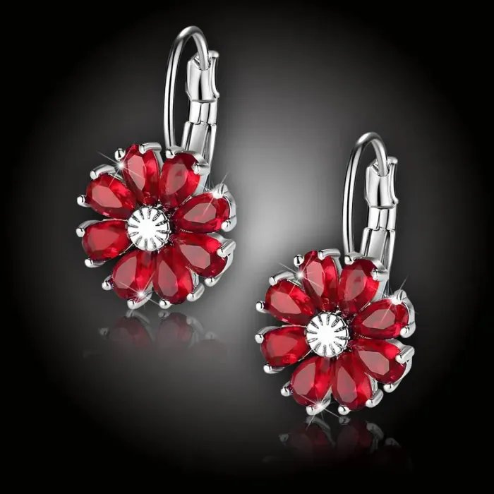 Květinové náušnice Brillance Marquise Red se zirkony