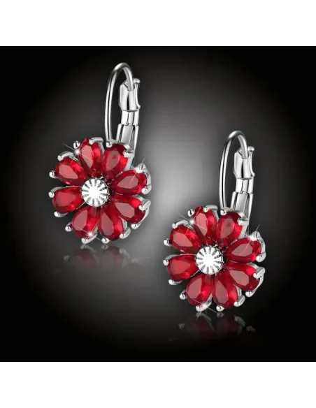 Květinové náušnice Brillance Marquise Red se zirkony