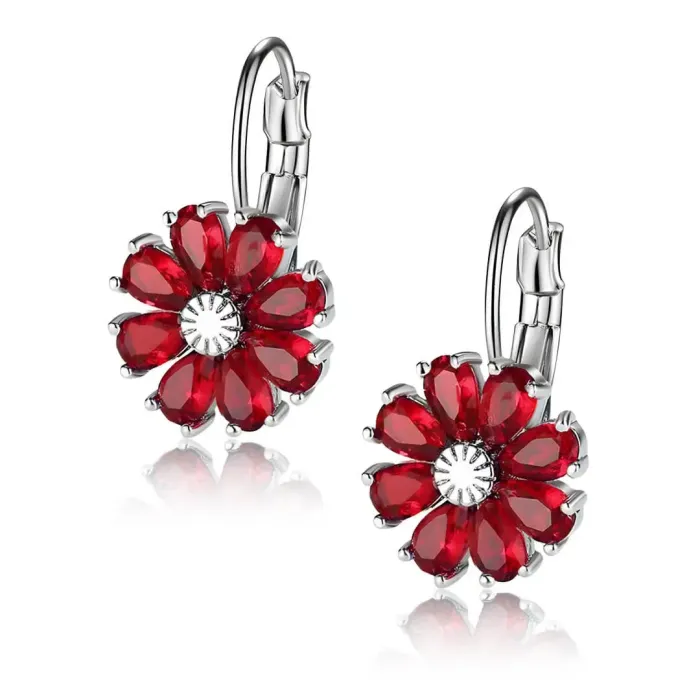 Květinové náušnice Brillance Marquise Red se zirkony