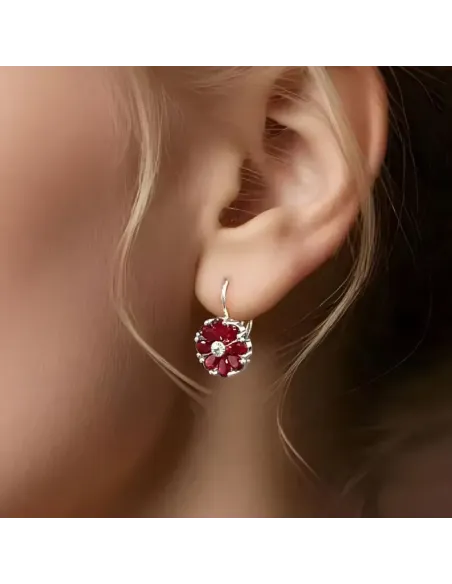 Květinové náušnice Brillance Marquise Red se zirkony