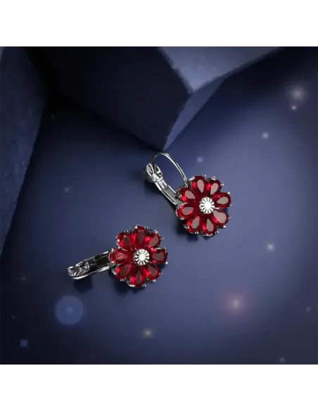 Květinové náušnice Brillance Marquise Red se zirkony