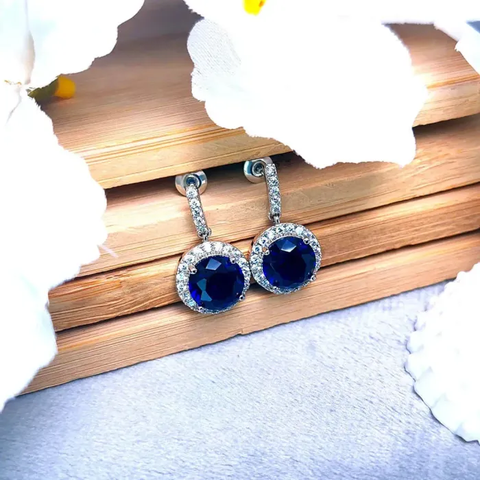 Visací náušnice Brillance Rafaella Royal Blue se zirkony