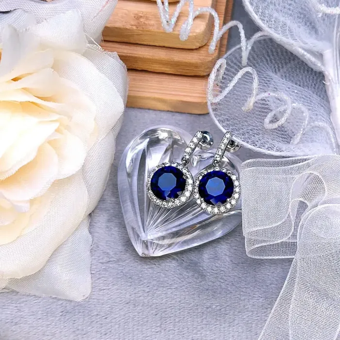 Visací náušnice Brillance Rafaella Royal Blue se zirkony