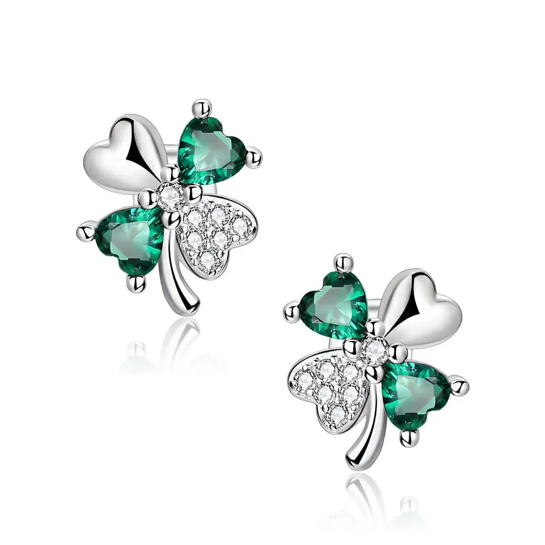 Jemné stříbrné náušnice Čtyřlístek se zirkony