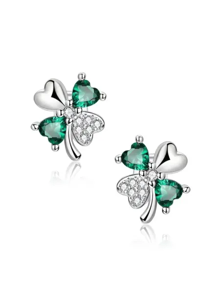 Jemné stříbrné náušnice Čtyřlístek se zirkony