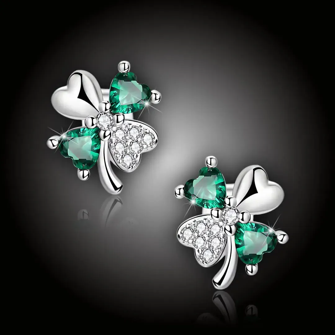 Jemné stříbrné náušnice Čtyřlístek se zirkony 2