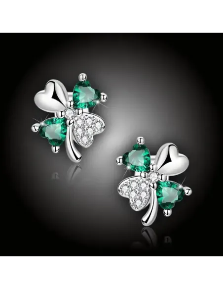 Jemné stříbrné náušnice Čtyřlístek se zirkony