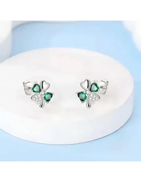 Jemné stříbrné náušnice Čtyřlístek se zirkony