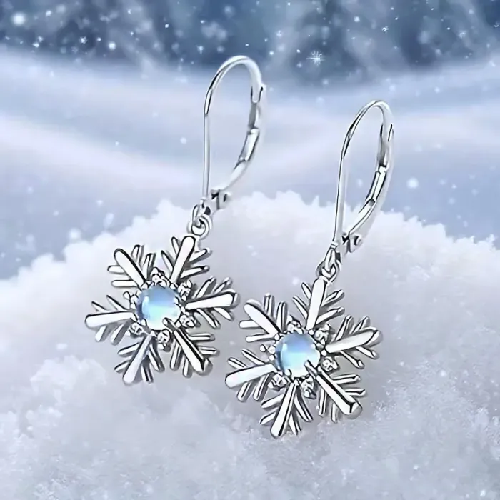 Třpytivé náušnice Brillance Vločka s měsíčním kamenem