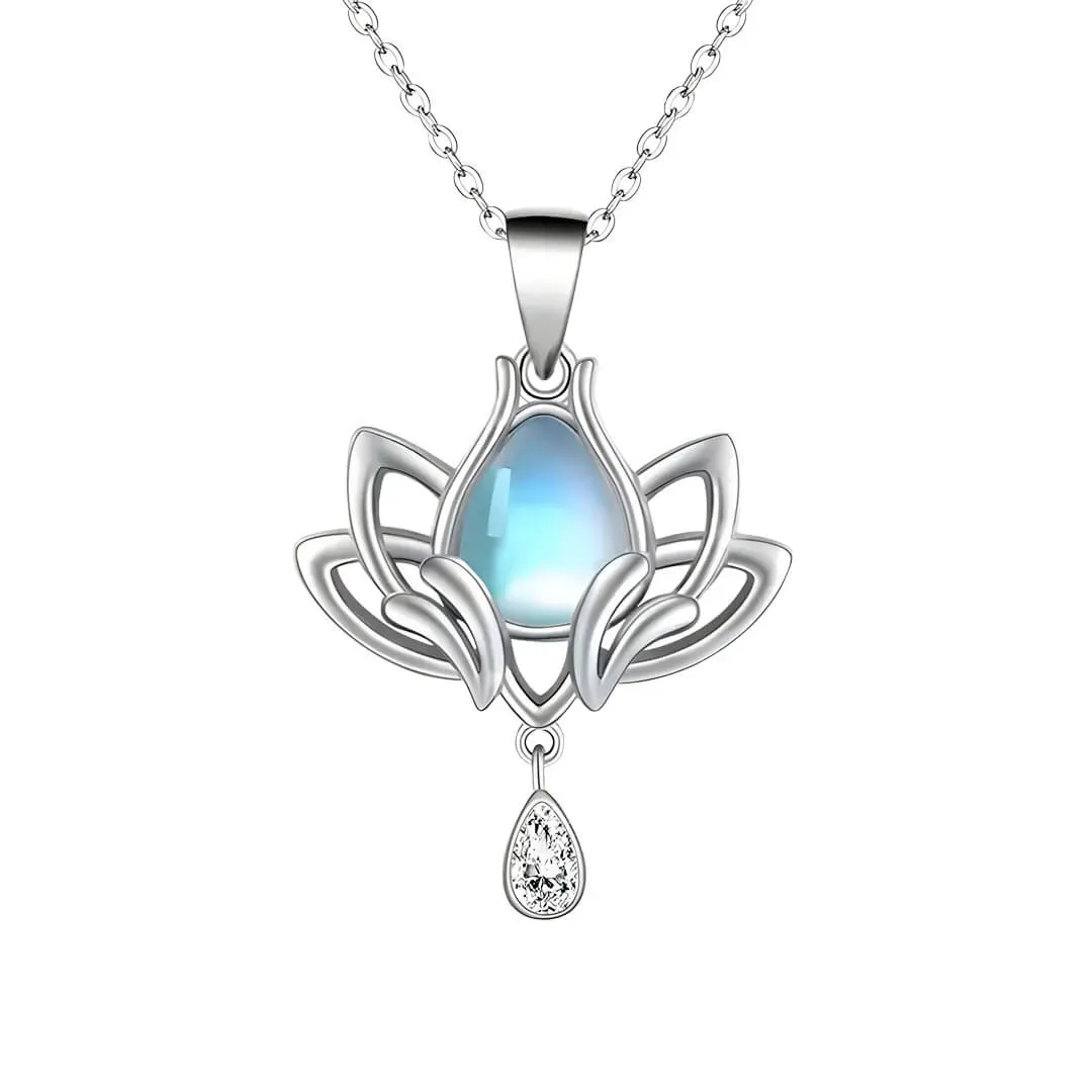 Náhrdelník Lotosový květ s měsíčním kamenem a zirkonem na jemném řetízku