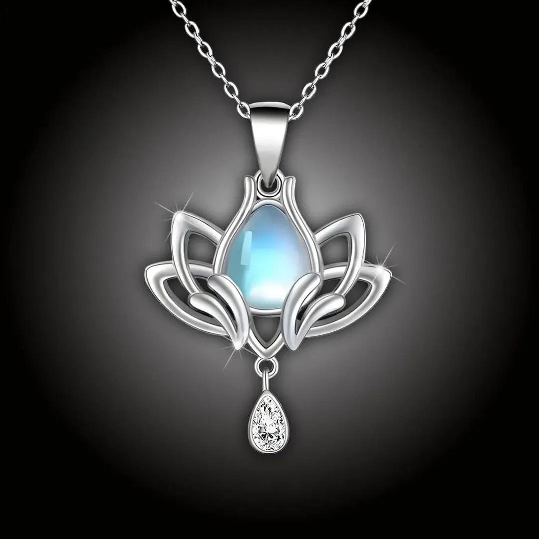 Náhrdelník Lotosový květ s měsíčním kamenem a zirkonem na jemném řetízku 2