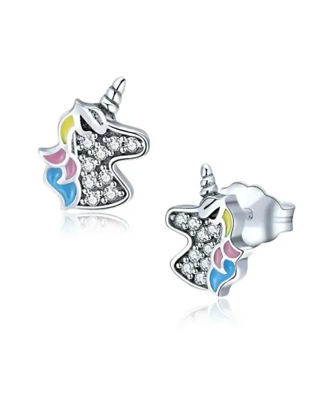 Stříbrné náušnice Třpytivý jednorožec se zirkony