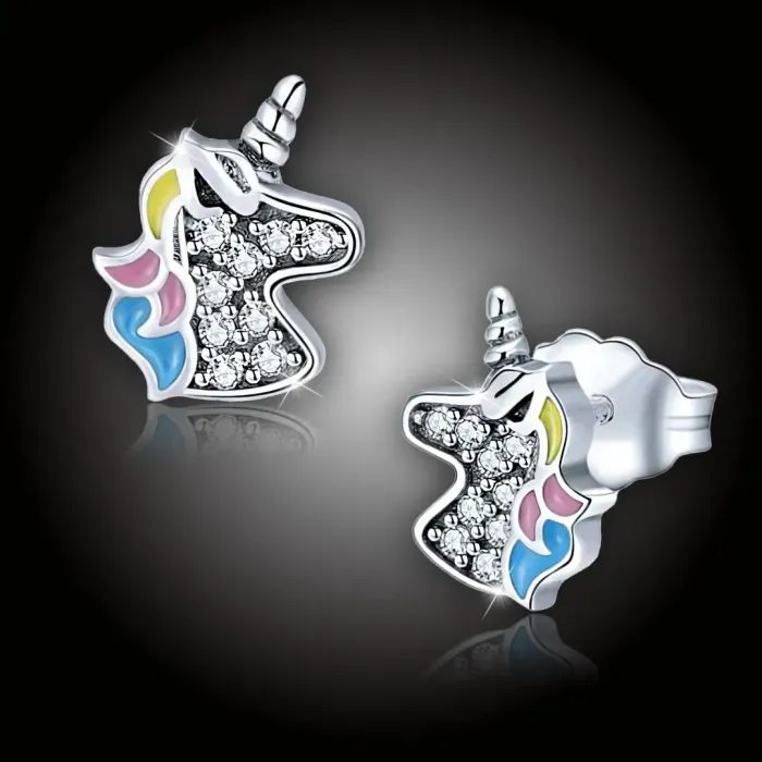 Stříbrné náušnice Třpytivý jednorožec se zirkony