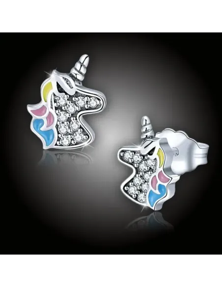 Stříbrné náušnice Třpytivý jednorožec se zirkony