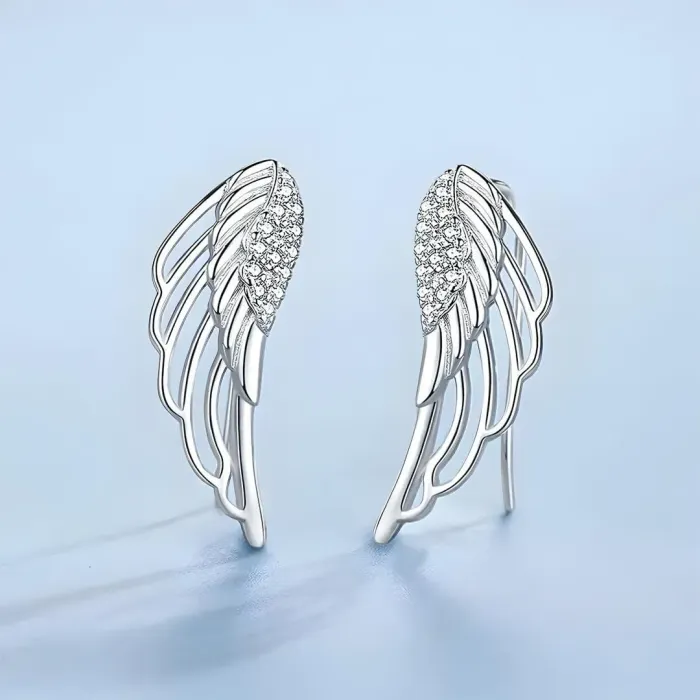 Stříbrné náušnice Charming Angel Wings se zirkony